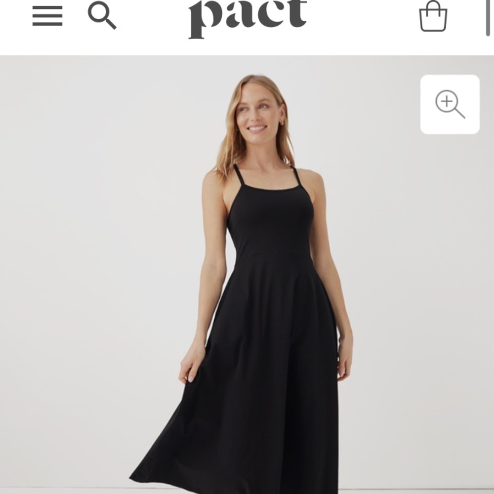 PACT Fit Flare Midi Dress Black Brand New  NWT XS